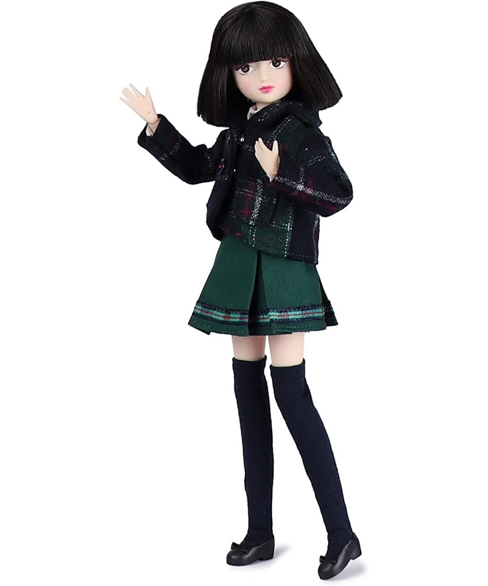 10 inch 1/6 Scale Student Series Ball Jointed Doll with Black Hair Wearing British Style School Uniform Socks Shoes 18 Flexib...