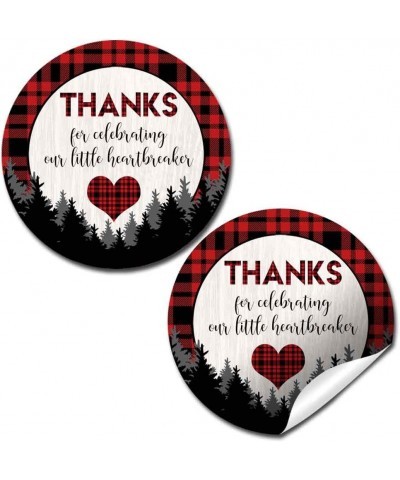 Our Little Heartbreaker Red and Black Buffalo Plaid Birthday Valentine Thank You Sticker Labels for Kids 40 2" Party Circle S...