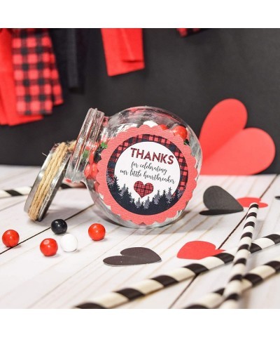 Our Little Heartbreaker Red and Black Buffalo Plaid Birthday Valentine Thank You Sticker Labels for Kids 40 2" Party Circle S...