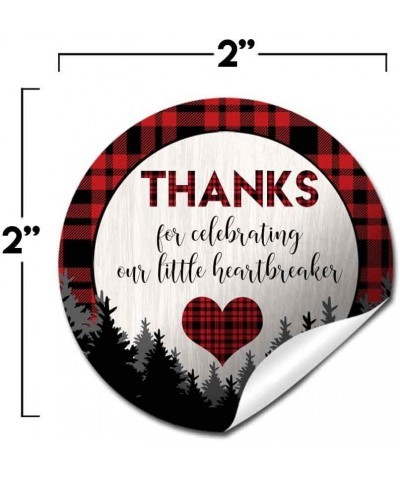 Our Little Heartbreaker Red and Black Buffalo Plaid Birthday Valentine Thank You Sticker Labels for Kids 40 2" Party Circle S...