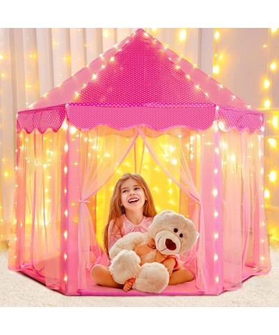 Princess Castle Play Tent for Girls Girls Play Tent with Lights - Pink Kids Playhouse Tent Indoor Outdoor Games - Hexagon Chi...