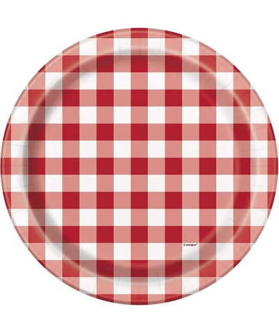 Gingham Round Dinner Plates - 9" | Red & White | 8 Pcs $15.19 Kids' Party Tableware