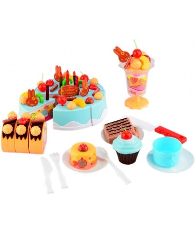 Birthday Cake 75pcs Pretend Play Food Toy Set Blue DIY Stickers $27.58 Toy Kitchen Products