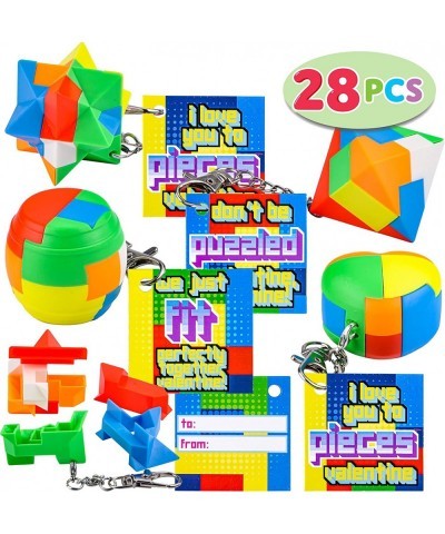 28 Pcs Valentines Day Cards with IQ Puzzles Puzzle Games Brain Teasers Keychain Stress Relief Fidget Puzzle Toy for Kids Vale...