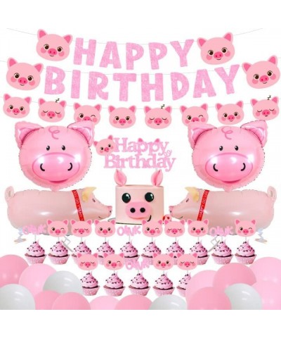 Pig Birthday Party Decorations Supplies Pink Pig Happy Birthday Banner Garland Cake Toppers Walking Pig Balloons for Girls Bi...