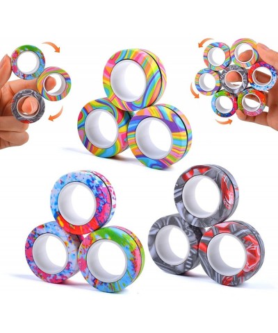 9Pcs Magnetic Ring Fidget Toys Fidget Toy Pack Stress Relief Magnetic Rings ADHD Anxiety Relief Decompression Finger Magnetic...