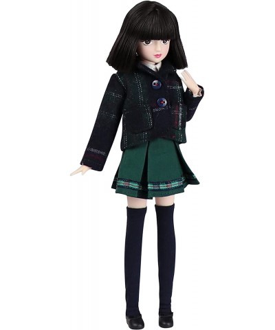 10 inch 1/6 Scale Student Series Ball Jointed Doll with Black Hair Wearing British Style School Uniform Socks Shoes 18 Flexib...