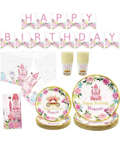 Princess Birthday Party Supplies Dinnerware Decorations Girl Themed Happy Birthday Banner Plates Tablecloth Cups Serves 24 Gu...