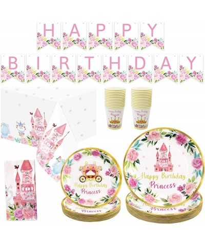 Princess Birthday Party Supplies Dinnerware Decorations Girl Themed Happy Birthday Banner Plates Tablecloth Cups Serves 24 Gu...