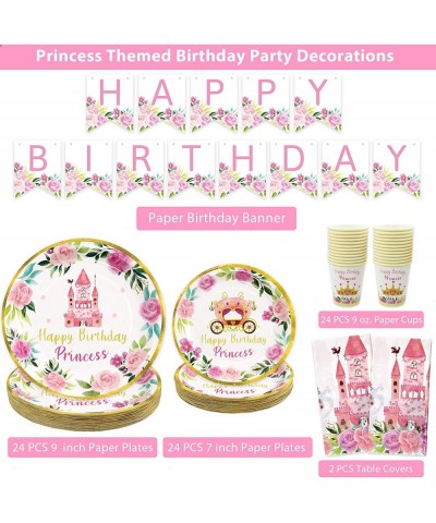 Princess Birthday Party Supplies Dinnerware Decorations Girl Themed Happy Birthday Banner Plates Tablecloth Cups Serves 24 Gu...