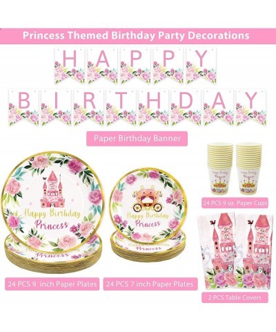 Princess Birthday Party Supplies Dinnerware Decorations Girl Themed Happy Birthday Banner Plates Tablecloth Cups Serves 24 Gu...