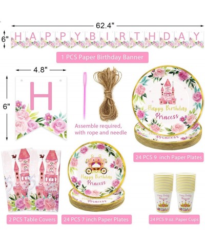 Princess Birthday Party Supplies Dinnerware Decorations Girl Themed Happy Birthday Banner Plates Tablecloth Cups Serves 24 Gu...