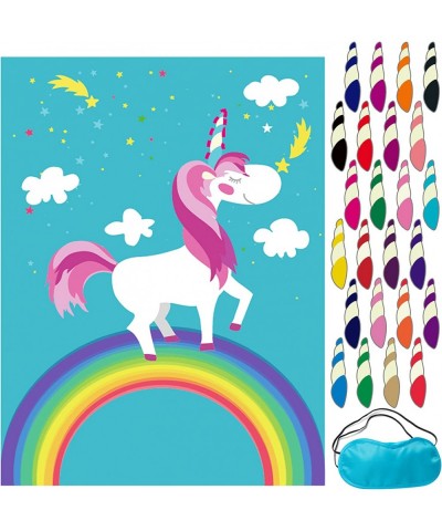 Pin The Tail Party Games - 24 Reusable Horns - Unicorn Party Supplies 21'' X 28'' Pin The Tail On The Unicorn Birthday Gift P...