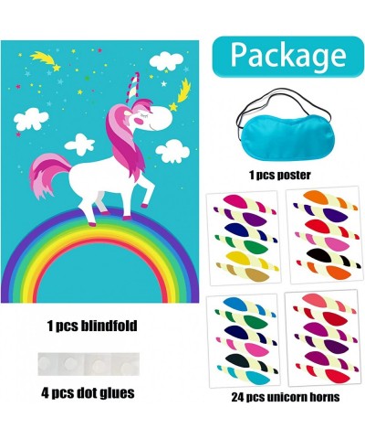 Pin The Tail Party Games - 24 Reusable Horns - Unicorn Party Supplies 21'' X 28'' Pin The Tail On The Unicorn Birthday Gift P...