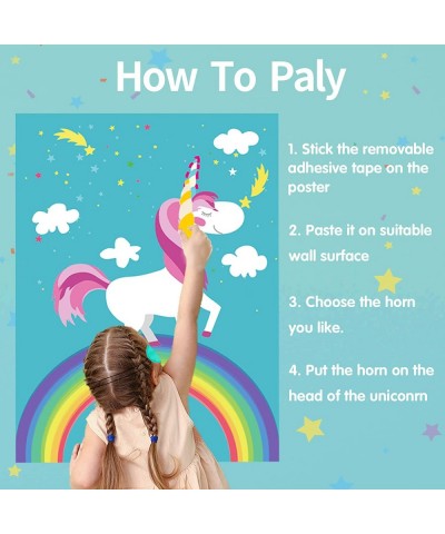 Pin The Tail Party Games - 24 Reusable Horns - Unicorn Party Supplies 21'' X 28'' Pin The Tail On The Unicorn Birthday Gift P...