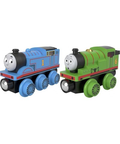 Wooden Railway Thomas Engine with Wood Percy Engine Bundle Push-Along Toy Trains Made from Sustainably Sourced Wood for Toddl...