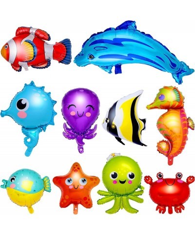 10 Pieces Ocean Animals Foil Balloons Large Ocean Animals Balloons Cartoon Fish Balloons Foil Balloons for Boys and Girls Bir...