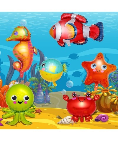 10 Pieces Ocean Animals Foil Balloons Large Ocean Animals Balloons Cartoon Fish Balloons Foil Balloons for Boys and Girls Bir...