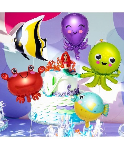 10 Pieces Ocean Animals Foil Balloons Large Ocean Animals Balloons Cartoon Fish Balloons Foil Balloons for Boys and Girls Bir...