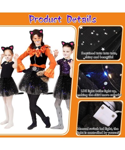 Cat Costume Set Includes Cat Ears and Tail Set LED Light Tutu Skirt Bowtie Headband Kitten Costume for Girls Cosplay Dress Pa...