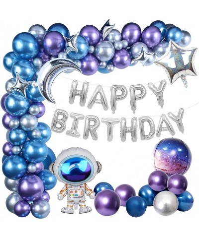 109PCS Outer Space Birthday Party Decoration Metallic Balloon Garland Arch Kit with Happy Birthday Galaxy Rocket Astronaut Mo...