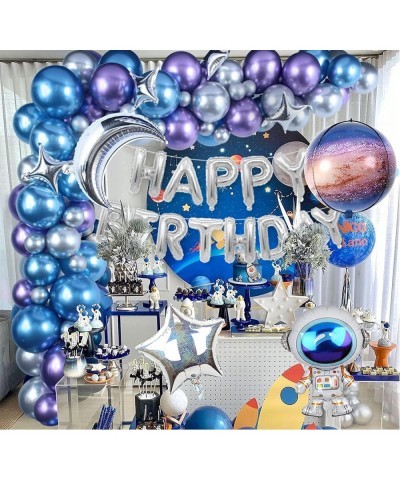 109PCS Outer Space Birthday Party Decoration Metallic Balloon Garland Arch Kit with Happy Birthday Galaxy Rocket Astronaut Mo...