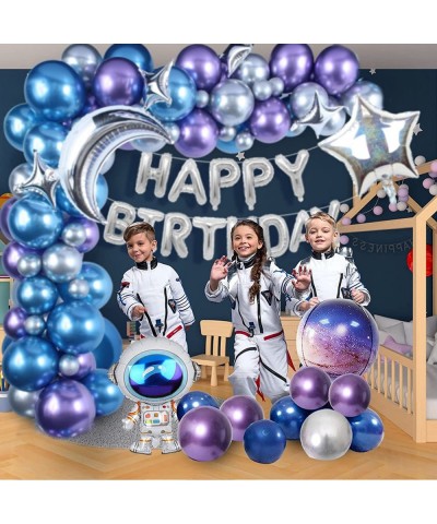 109PCS Outer Space Birthday Party Decoration Metallic Balloon Garland Arch Kit with Happy Birthday Galaxy Rocket Astronaut Mo...