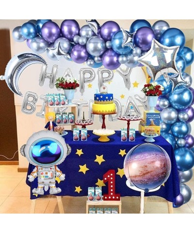 109PCS Outer Space Birthday Party Decoration Metallic Balloon Garland Arch Kit with Happy Birthday Galaxy Rocket Astronaut Mo...