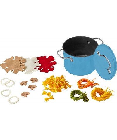 Cooking Set Pasta Time - Realistic Metal Pot with Assortment of Pretend Felt Pasta and Toppings $50.85 Toy Kitchen Products