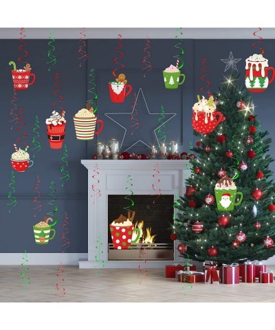 32 Pieces Christmas Swirl Hanging Decorations Hot Cocoa Christmas Decor Foil Ceiling Hanging Decorations Gingerbread Party St...