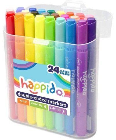 Happido Double-Ended Markers 24 Colors - Non-Toxic Brightly Colored Markers for Kids Coloring Drawing Crafts and More Comes w...