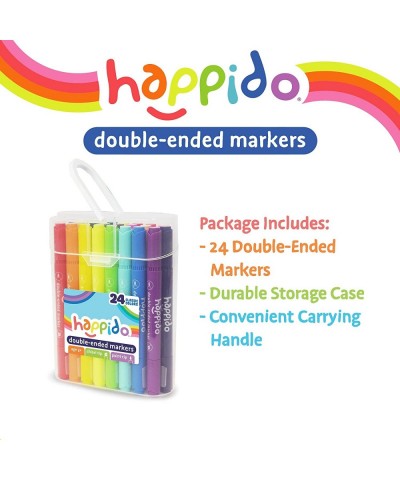 Happido Double-Ended Markers 24 Colors - Non-Toxic Brightly Colored Markers for Kids Coloring Drawing Crafts and More Comes w...