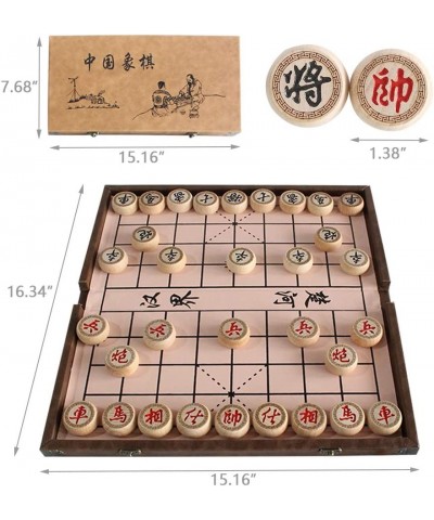 15 inch Chinese Chess Set with PU Leather Foldable Board Xiangqi Portable Chinese Chess Game Set Strategy Xiang Qi Board Game...