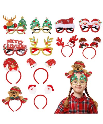 Christmas Glasses Frame and Headbands Set 12 PCS Glitter Party Glasses Frames And Cute Hair Hoop Christmas Decoration for Chr...